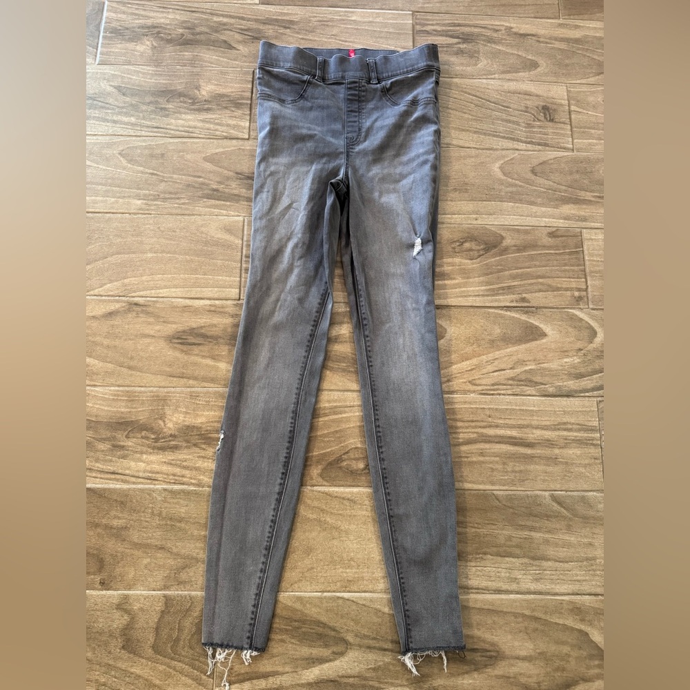 SPANX Gray Denim leggings , S tall, pull on, distressed style